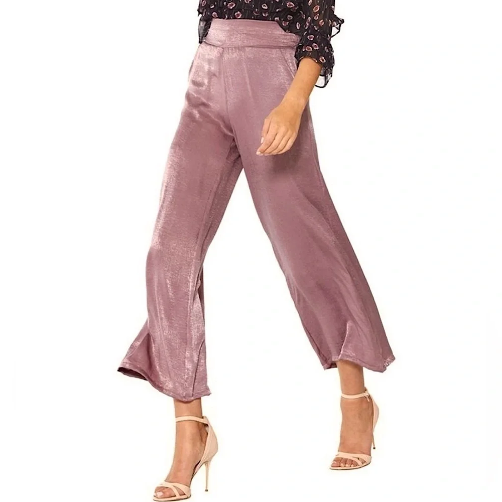MISA LOS ANGELES Blush Hammered Satin Viscose High Rise Wide Leg Palazzo Pants S